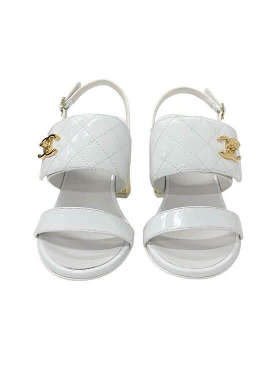 _12.JPG?set_id=880000500F Chanel Sandals Shoes Patent White Gold Quilted Coco Mark Turnlock Strap